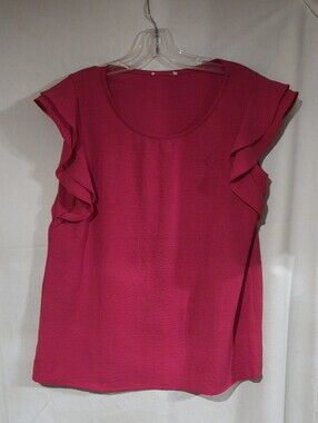 Ruffle Sleeve Scoop Neck Blouse - Hot Pink